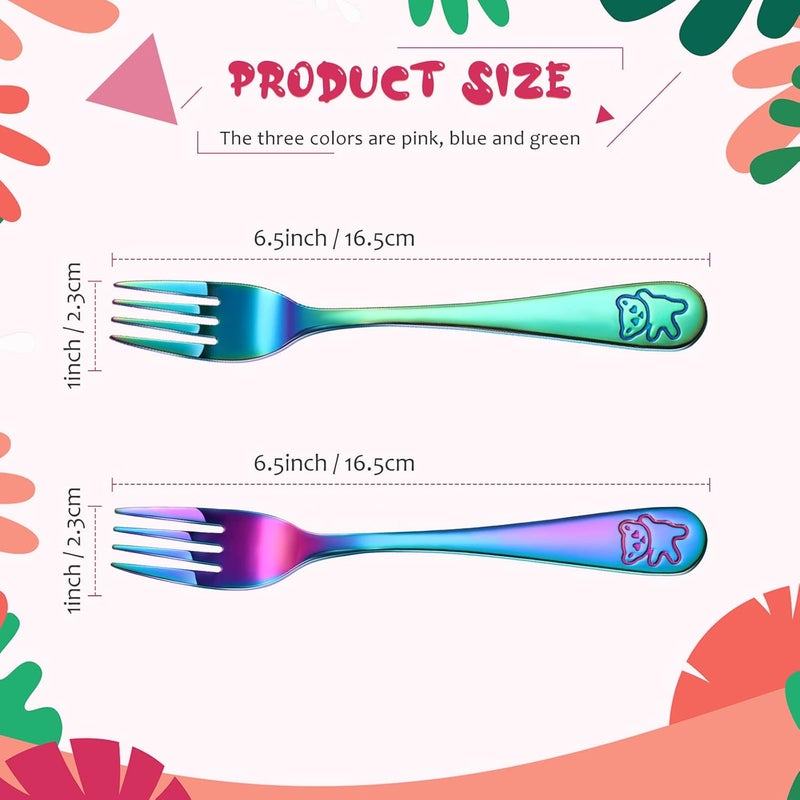 Minatee 6 Pieces Rainbow Kids Forks Toddler Silverware Set Baby Utensil Small Food Grade Cutlery Flatware Stainless Steel Forks Metal Self Feeding for Home and School, Dishwasher Safe - Image 2